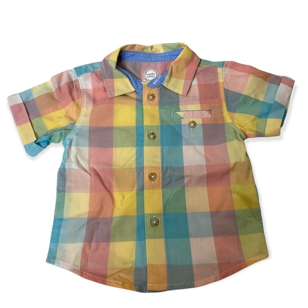 Wonder Nation Boy’s Plaid Button Down & Stretch Denim Short Set 24M - Picture 2 of 11